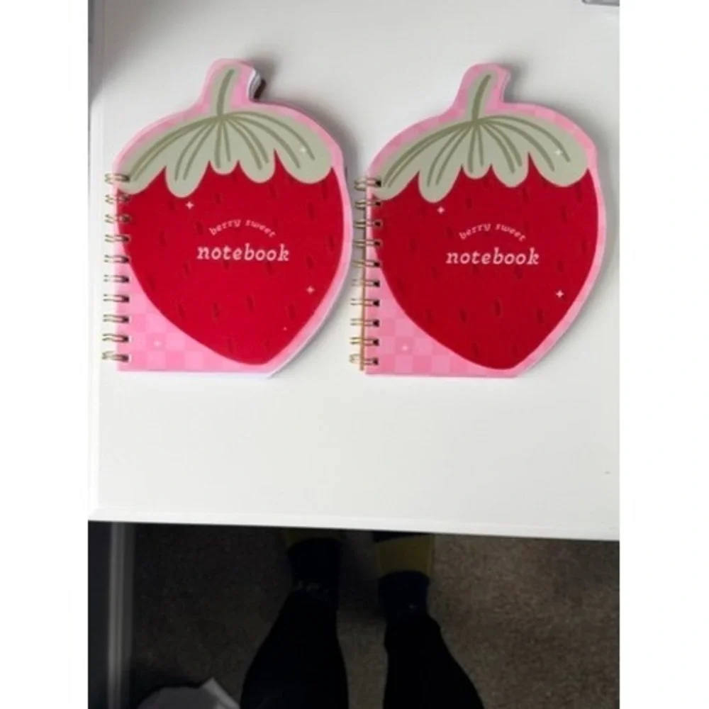 Strawberry Spiral Notebook Set 2pk Red Die Cut Fruit Journal‎ Cute NWT